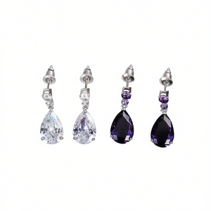 Pendientes Clásicos de Plata 925 con Amatista en Forma de Gota para Mujer, Engaste de Garra, Joyería de Fiesta, Pendientes de Cristal Morado - Product Image 1