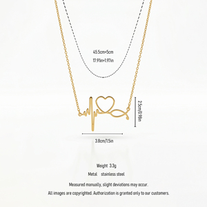 QIAOREN 11753 방수 하트비트 러브 목걸이 18K 골드 스테인리스 스틸 비치 & 일상용 - Product Image 3
