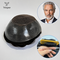 Prothèse capillaire pour homme en cheveux naturels, Lace Front, bordure large en PU, nouée à la main, double nœud, ventilée, légère