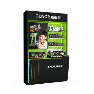 OEM Wooden Display Cabinet with LED Lights Floor Showcase for Cosmetics Men Skincare <b>Counter</b> Display Stand - Product Image 2