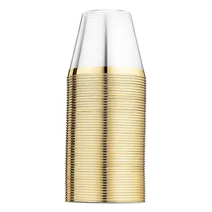 9oz 250ml Gold Rim Clear Hard Desechable Vasos de plástico Vasos para vino Cóctel Beber Fiesta Boda Bar