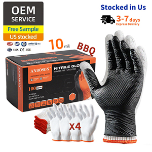 قفازات نتريل برتقالية وسوداء شديدة التحمل بسمك 10 ميل بنسيج ماسي مع قفاز قطني مجاني قابل لإعادة الاستخدام للشواء (Guantes De Nitrilo) - Product Image 1