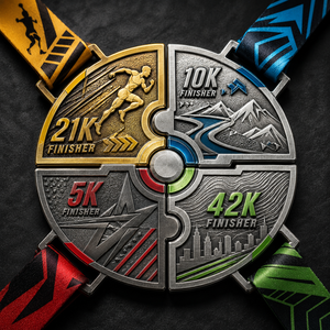 Médaille de finisseur de marathon personnalisée en métal, très demandée, avec ruban, pour événements de course 5K, 10K, 21K, 42K et organisateurs de courses - Product Image 1