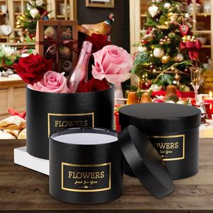 Caja de Regalo Rígida Redonda Negra de Gran Tamaño al por Mayor <span class=keywords><strong>para</strong></span> Carteras, Sombreros, Ramos Florales, con Logotipo Estampado en Lámina Dorada Hecho a Mano - Product Image 2