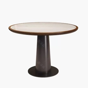 Conjunto de Mesa de Comedor Moderna y Sillas con Respaldo de Escalera, Asientos Redondos de Cuero con Pedestal para Restaurante, Cafetería, Salón - Product Image 4