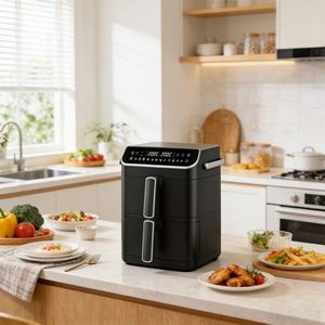 Friteuse à air double panier 2026, 12L, 2800W, contrôle numérique, minuterie 0-60 min, 200 ° Poignée en acier inoxydable sans huile avec contrôle de température C - Product Image 5