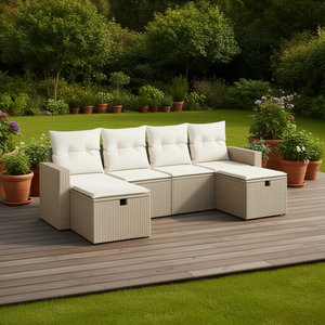 Ensemble de canapés de jardin modulaires en rotin PE beige avec rangement, mobilier d'extérieur moderne au design confortable - Product Image 2