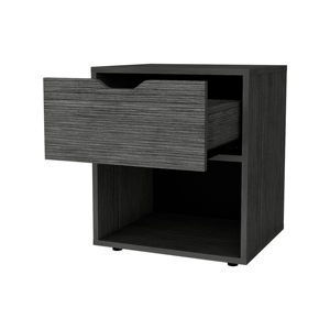 <b>Light</b> Gray Elegant Drawer Nightstand With Open Shelf For Bedroom Storage - Product Image 4