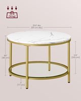 Table basse moderne de luxe à 2 niveaux avec plateau en faux marbre, étagères en verre, structure en acier, mobilier de salon blanc et or pâle