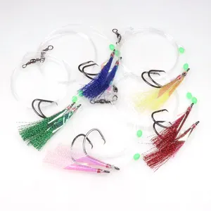 1/0 - 8/0 Sea Fishing Shining Fish Skin Bait Sabiki Rigs 2pcs Hooks With Barrel Swivel Piinkk Yellow Green Red Blue