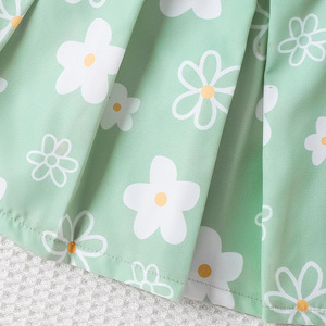 เสื้อผ้าเด็กขายส่ง เสื้อแขนกุดคอ halter สีพื้น กระโปรงจีบพิมพ์ลายพร้อมเข็มขัด ชุดเด็กผู้หญิงสำหรับฤดูร้อน - Product Image 4