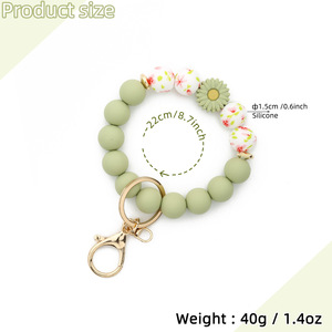 Personalized <b>Silicone</b> <b>Beaded</b> Keychain Bracelet with Daisy Charm and Carabiner Clasp Halloween-Themed High Quality Pastel Colors - Product Image 5