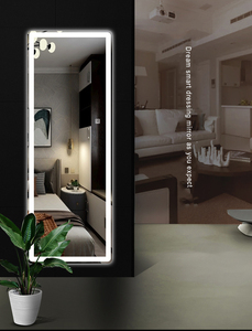 <span class=keywords><strong>Miroir</strong></span> sur pied rectangulaire pleine longueur à cadre blanc étroit avec éclairage LED rétroéclairé, lumière halo et variateur tactile pour dressing - Product Image 5