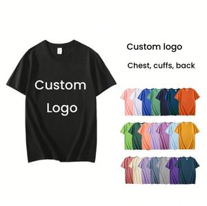 T-shirt en coton épais avec logo et design personnalisés, col renforcé, anti-décoloration, anti-boulochage, t-shirt uni pour hommes et femmes, vente en gros - Product Image 2