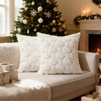 Housse de coussin décorative de Noël 3D en peluche 40/45 cm, motif étoile et sapin, résistante à la décoloration, pour canapé et maison