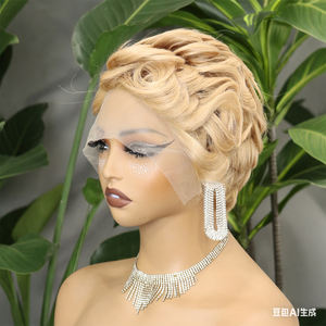 Perruques courtes bouclées Pixie FH en cheveux humains, perruque Lace Frontal 13x1 en cheveux humains brésiliens bouclés, coupe Pixie courte, perruque Lace Bob - Product Image 2