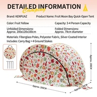 Kenpuaz Leuke campingtent met fruitpatroon, muskietengaasdeur, ademend, UPF 50, zonwering, 3-4 personen