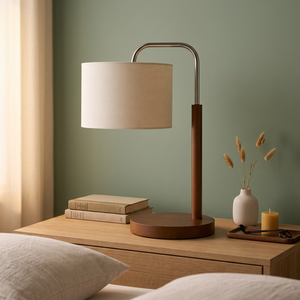 Lampe de table moderne KS International avec base et bras en métal, abat-jour beige, durable et résistante à la chaleur pour la décoration de la maison - Product Image 3