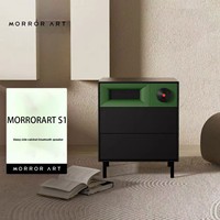 MORRORART S1 para Altavoz Inalámbrico 5.2, Mesita de Noche con Desbloqueo por Huella Dactilar, Función de Despertador, Radio, Carcasa de Madera de 3 Piezas