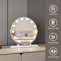 Adjustable Brightness Lighted Cosmetic Vanity Tabletop LED Makeup Mirror Touch Switch Magnifying Feature Metal+Glass