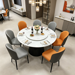 Modern Round Marble <b>Dining</b> Table <b>Set</b> with <b>6</b> PU <b>Leather</b> <b>Chairs</b> Rotatable Design Home Furniture - Product Image 4