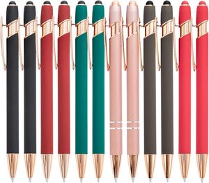 ปากกาลูกลื่นโลหะสีโรสโกลด์แบบนิ่มพร้อมหัวปากกาแบบสัมผัส  สามารถสลักโลโก้แบรนด์ตามสั่งด้วยเลเซอร์ สำหรับใช้ในสำนักงาน - Product Image 1