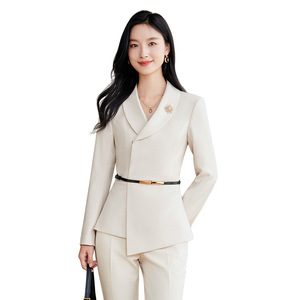 Women's Suit <b>Set</b> Navy Blue Full Sleeve <b>Office</b> Lady Anti-Wrinkle Spring Polyester Worsted Formal Wear - Product Image 5