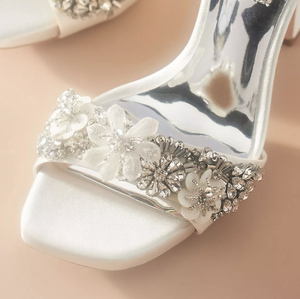 <span class=keywords><strong>Scarpe</strong></span> da Sposa <span class=keywords><strong>con</strong></span> <span class=keywords><strong>Tacco</strong></span> Alto Sottile da 4 Pollici, Eleganti Fiori in Pizzo Bianco, Cinturino alla Caviglia Personalizzabile, Logo Incluso - Product Image 3