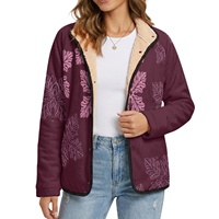 Jaket Fleece Wanita Anti Angin dengan Lapisan Sherpa, Kancing Tekan, Lengan Panjang, Bermotif, Pakaian Luar Musim Dingin