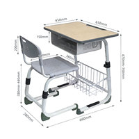 Ensemble de table et chaise d'étude pour étudiants du collège, moderne, réglable, robuste, avec structure en acier durable