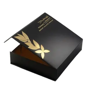 Caixa de presente luxuosa personalizada a4 para papelão preto e dourado, embalagem com logotipo personalizado, fecho magnético e rígido