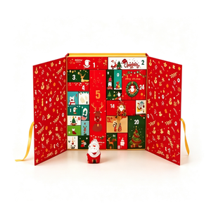 Boîte cadeau de Noël rouge avec 24 compartiments, ruban doré, papier artistique pour chocolats, jouets, surprises de Noël, boîte de calendrier de l'avent - Product Image 1
