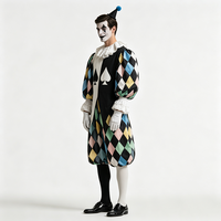 Costume de Clown Harlequin Pierrot Coloré pour Hommes, Motif Pique et Diamant, en Polyester, Style Années 70, Vintage, pour Adultes, Halloween, Cirque
