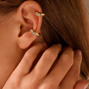<b>Cuff</b> <b>Earrings</b> U Shaped 18k Gold Plated Diamond Channel Setting Ear Cartilage Clips - Product Image 1