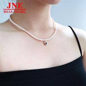 ของขวัญวันแม่ ไข่มุกน้ำจืดธรรมชาติ 7-8 เม็ด รูปไข่ แซฟไฟร์ 18K โกลเด้นฮาร์เบอร์ แซฟไฟร์เพิร์ล สำหรับผู้หญิง - Product Image 3