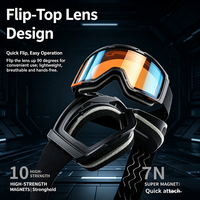 Masque de ski magnétique relevable avec protection UV400, verres miroir, anti-buée, étanche, coupe-vent, vision large 120°, logo personnalisé OEM