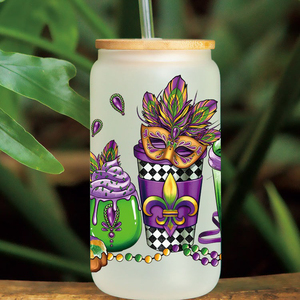 Pegatina de transferencia Mardi Gras UV DTF <span class=keywords><strong>para</strong></span> gafas Libbey de 16oz, envolturas <span class=keywords><strong>para</strong></span> botellas, latas, calcomanías personalizadas impermeables DIY - Product Image 3