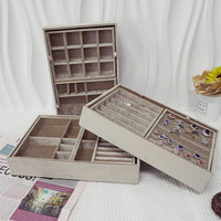 Plateau multifonctionnel en verre avec couvercle transparent empilable Plateau de rangement pour bijoux Plaque en velours gris Plateau de présentation pour bijoux