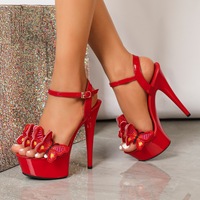Sandales mules à talon haut de 15 cm, super sexy, à bout ouvert, talons de strip-teaseuse sexy pour femmes