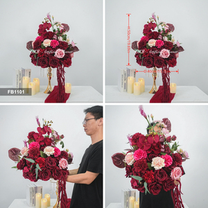 Centro de Mesa Artificial Romántico con Bola de Flores Rojas de Seda de Tacto Real para Decoración de Mesa de Boda - Product Image 2