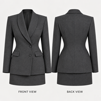 Costume deux pièces sur mesure pour femmes, veste cintrée à col châle et double boutonnage, jupe mini assortie, tenue de bureau formelle