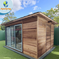 Sauna extérieur traditionnel sur mesure avec chaise longue intégrée, cabine de sauna en bois massif pour villa et jardin, avec zones humides et sèches