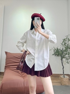 Camisa caqui de algodón premium para mujer KK00, talla única, con botones, manga larga, estilo casual y holgado. - Product Image 2