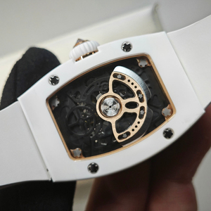 High End Ladies Quartz <b>Watch</b> White Ceramic Tonneau Case with Rose Gold Diamond Dial - Product Image 6