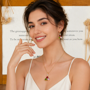 Parure de <span class=keywords><strong>bijoux</strong></span> plaqué or 18 carats avec zircon cubique et cristal grenat, comprenant des boucles d'oreilles pendantes et un collier pendentif, pour femme, élégante, pour mariage - Product Image 6