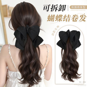 Peluca de cola de caballo realista para mujer, con clip, pelo largo y rizado, fibra Kanekalon, sin pegamento, para cualquier forma de rostro - Product Image 5