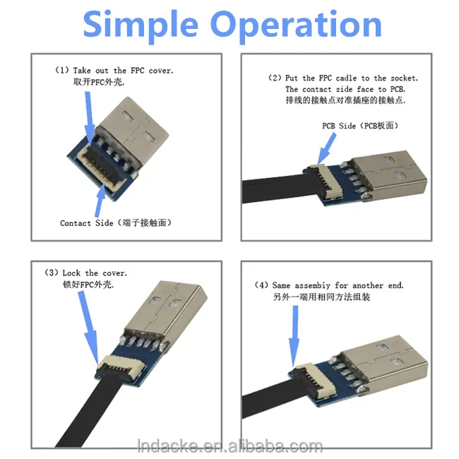 Kustomisasi USB laki-laki ke USB laki-laki konektor 5pin FFC kabel datar fleksibel untuk PCB PTZ pengisian data transmisi A3-A3 adaptor