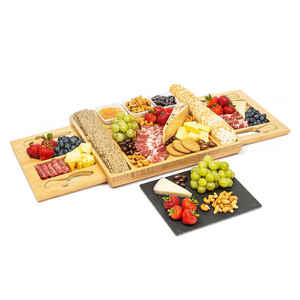 Plateau de service de charcuterie multifonction de luxe pour pique-nique, plateau à fromage rectangulaire en bambou avec couteau et <span class=keywords><strong>ardoise</strong></span> - Product Image 6