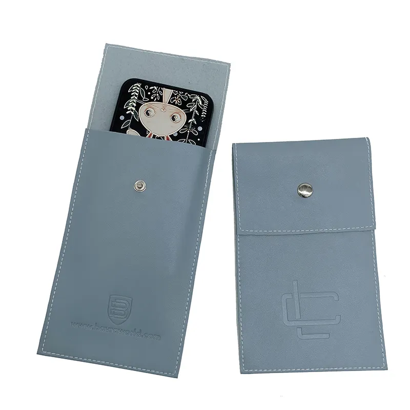 カスタムデザインとエンボスロゴPUウォッチポーチボタン留め付きレザー電話保護バッグ