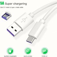 Câble USB vers Type C PD pour téléphone portable, charge rapide, blanc, personnalisé, 1M 2M 3A 5A, vente en gros
